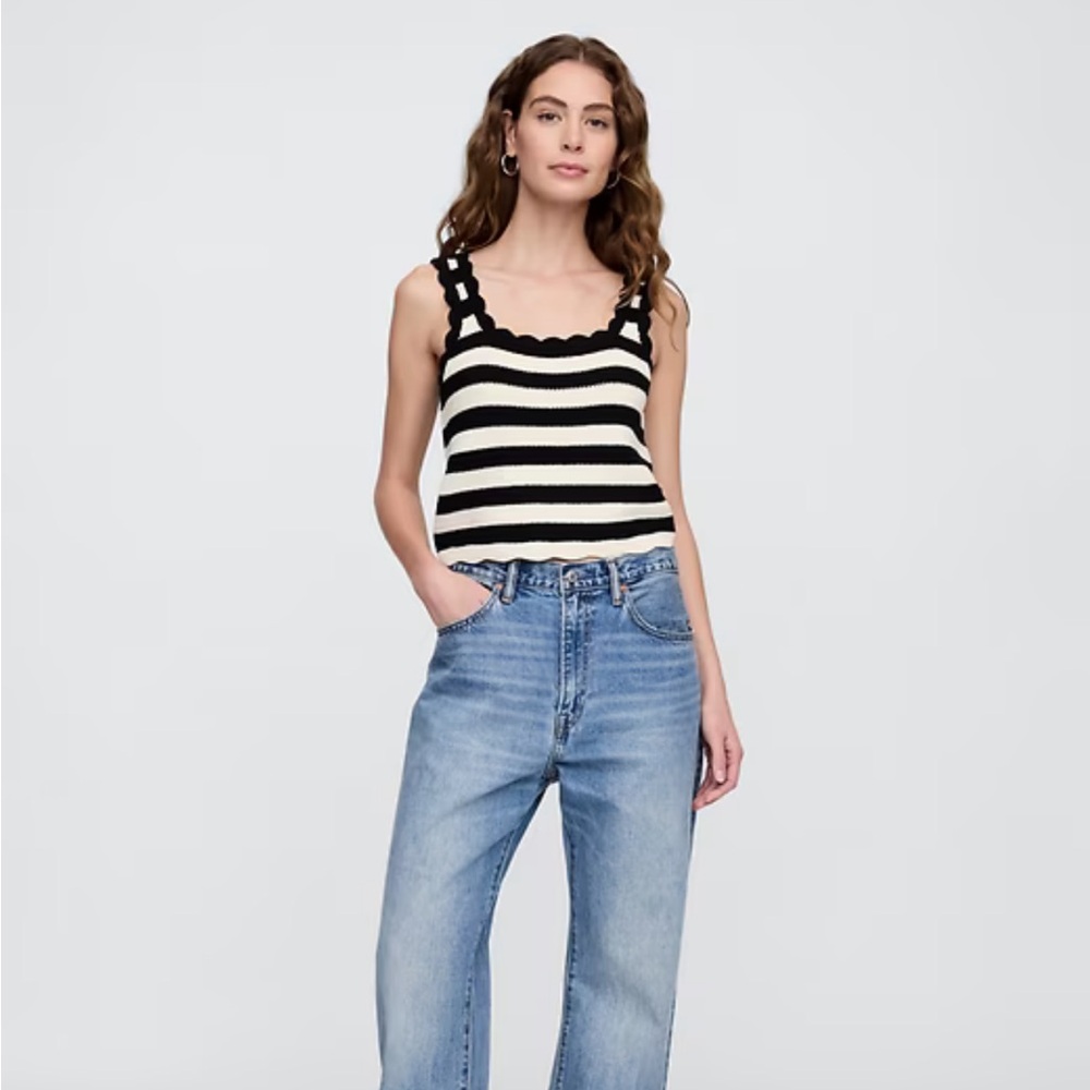 GAP Black and White Striped Knit Tank